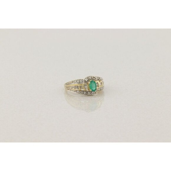14k Yellow Gold Natural Emerald & Diamond Ring Size 8 1/4 - Picture 7 of 8